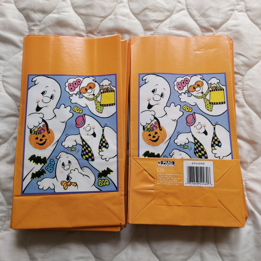 44ct Paper Magic Group Halloween Ghost Treat Bags Orange 11x6 Vintage 2004